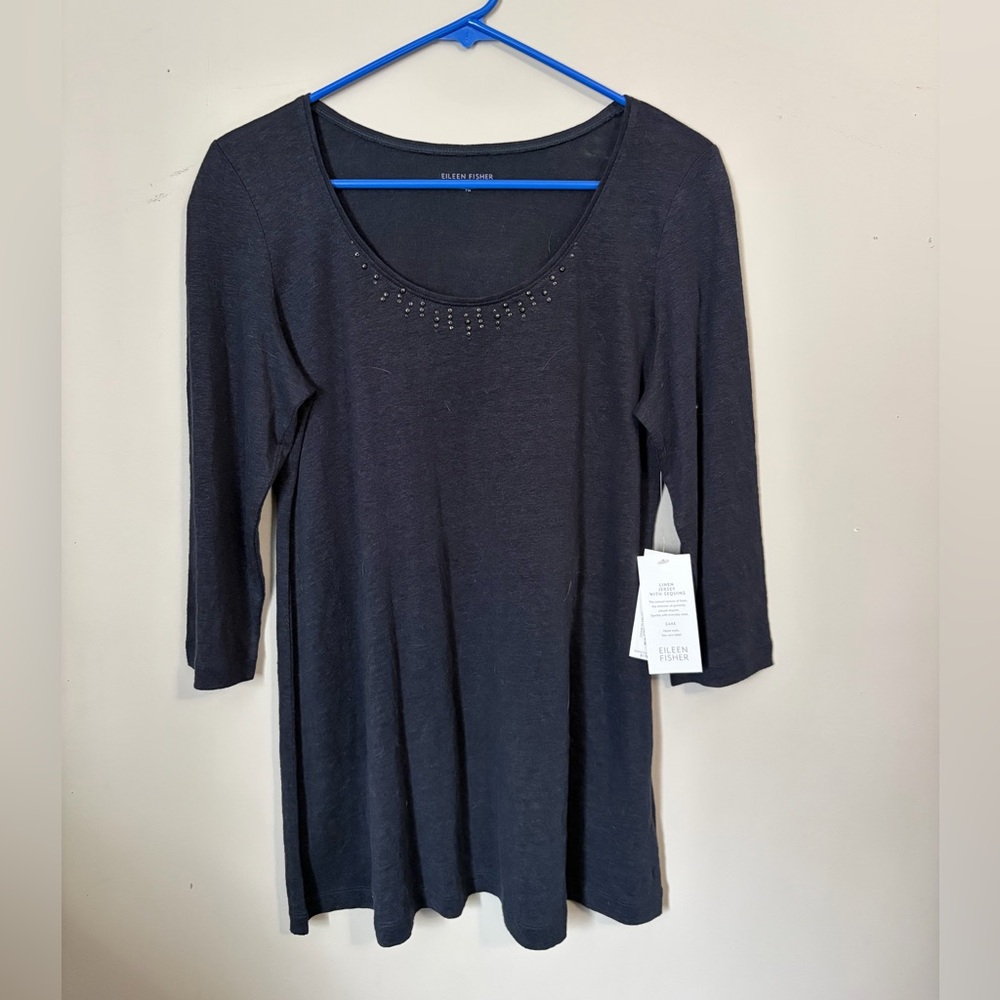 NWT Eileen Fisher Linen Jersey With Sequins Blouse Size Petite Medium